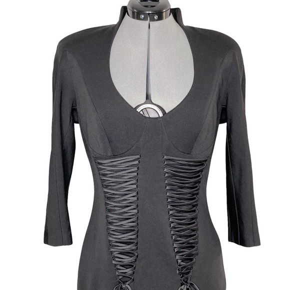 Robert Rodriguez Black fitted Bustier Style Dress w/Double Row Satin Laces - Picture 4 of 13